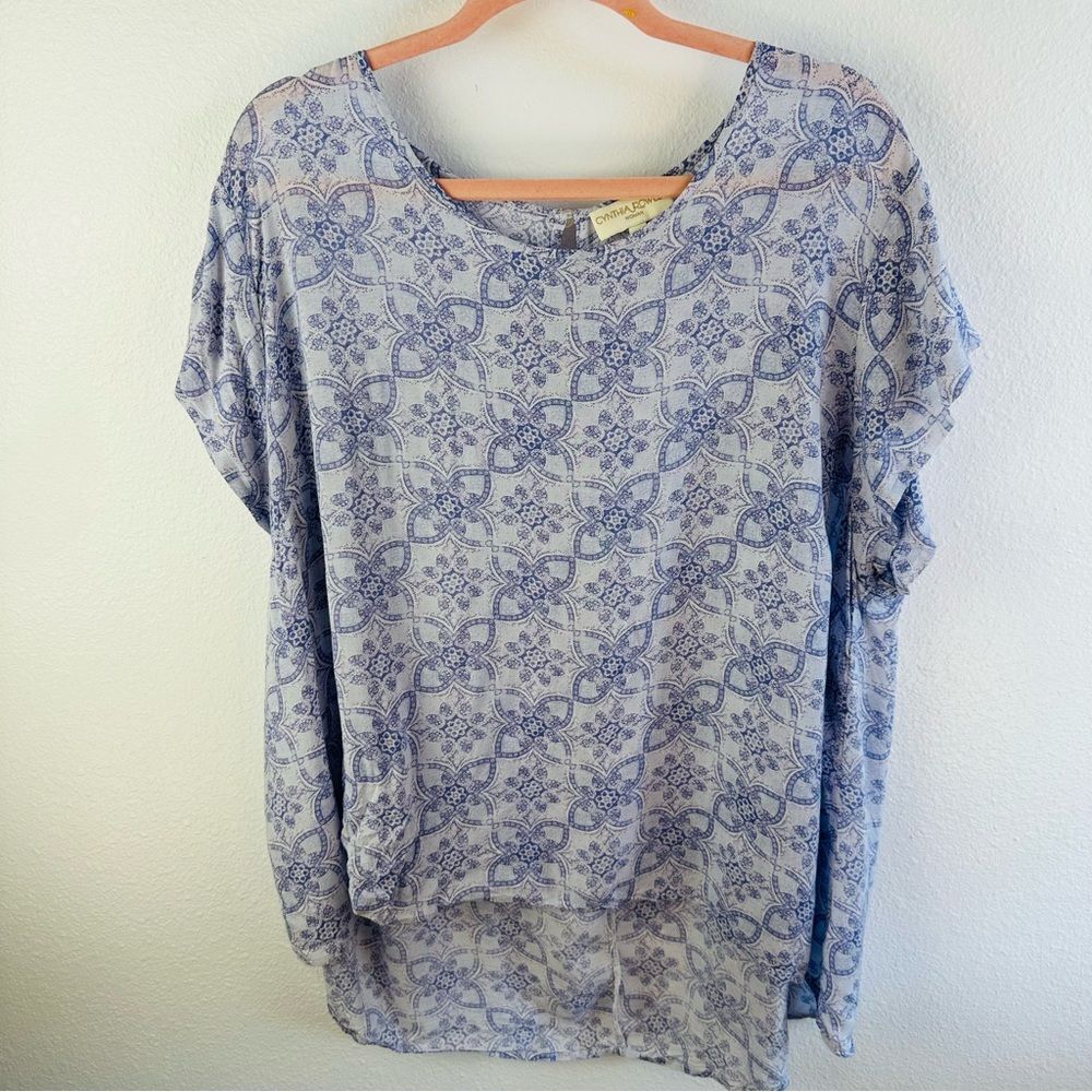 Cynthia Rowley High Low Blue Floral Blouse Size 2X